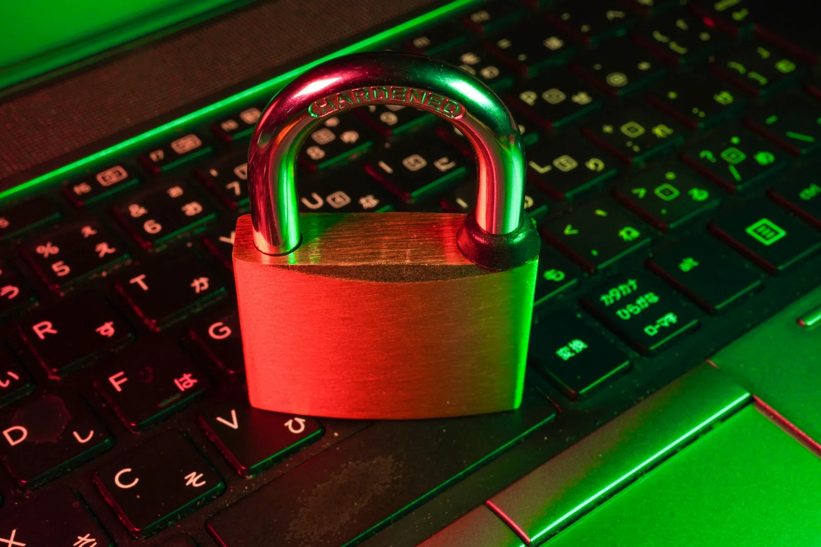 Red padlock on a keyboard representing privacy and security of AI agents