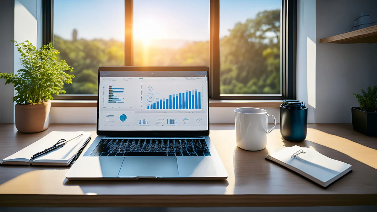 Laptop showing analytics charts used to review advertising data quality
