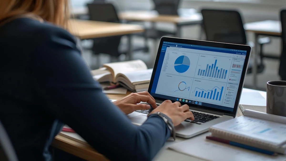 Advertiser reviewing analytics dashboard on a laptop to check conversion data quality