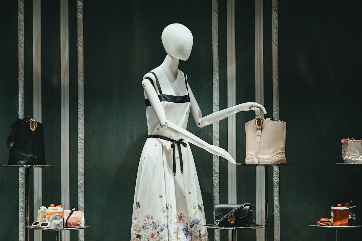 Luxury handbag displayed in a boutique window