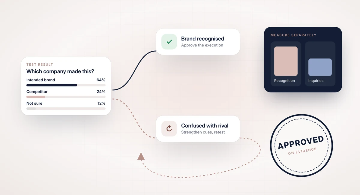 Brand recognition testing for creative approval Brand recognition testing for creative approval: customer attribution results, retest decision and brand recall measurement